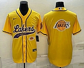 Men's Los Angeles Lakers Yellow Team Big Logo With Patch Cool Base Stitched Baseball Jersey,baseball caps,new era cap wholesale,wholesale hats